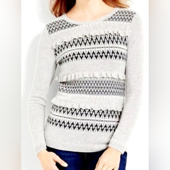 Talbots Women's Lambswool Blend Sweater Nordic Isle Pattern Ruffle Decor Medium - Picture 1 of 16
